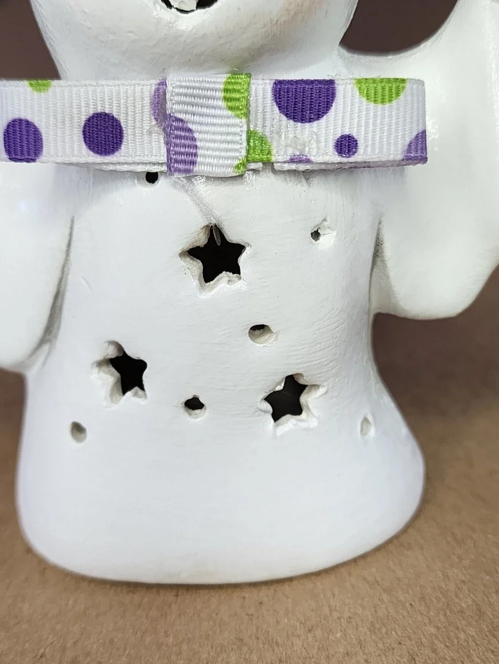 Vintage Halloween Ghost Luminarie Ceramic Hand Painted Signed Star Cut Out Silly